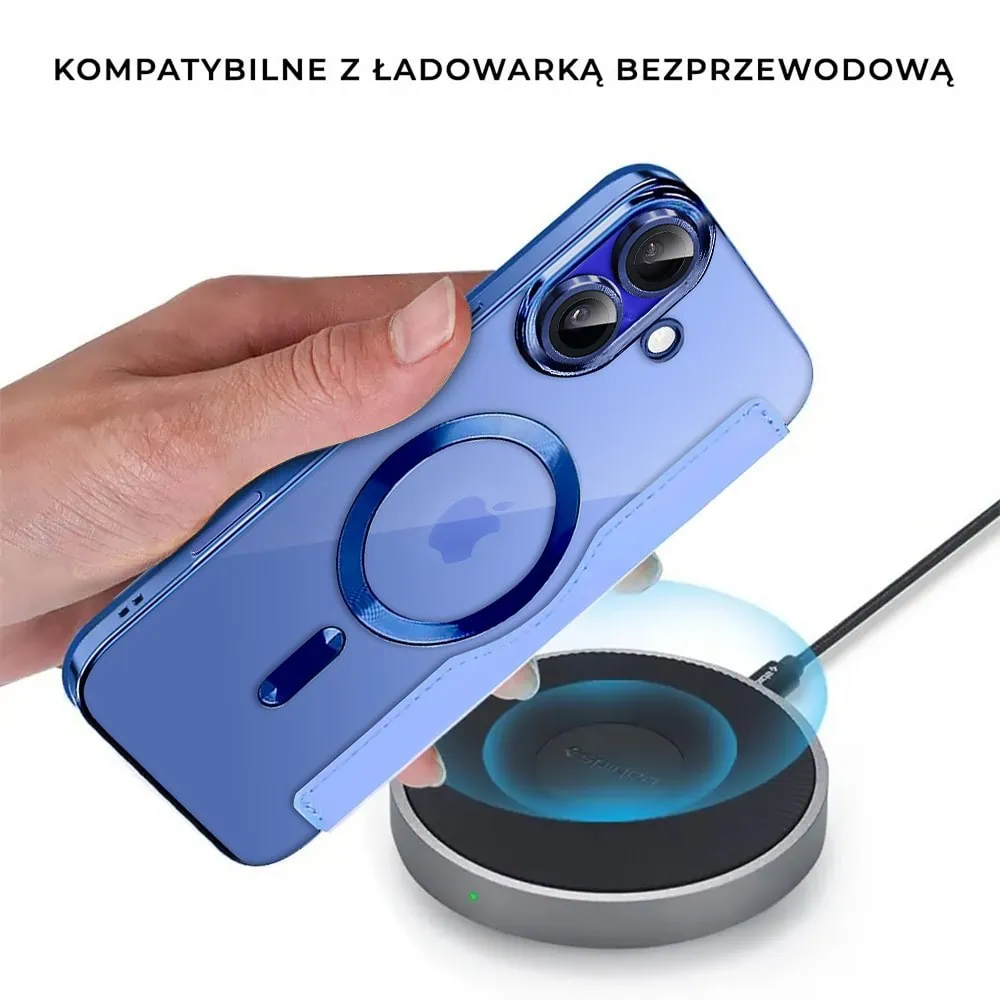 Etui do iPhone 16 typu książka Book Magsafe Lens Protect, z klapką, błękitne (OUTLET)