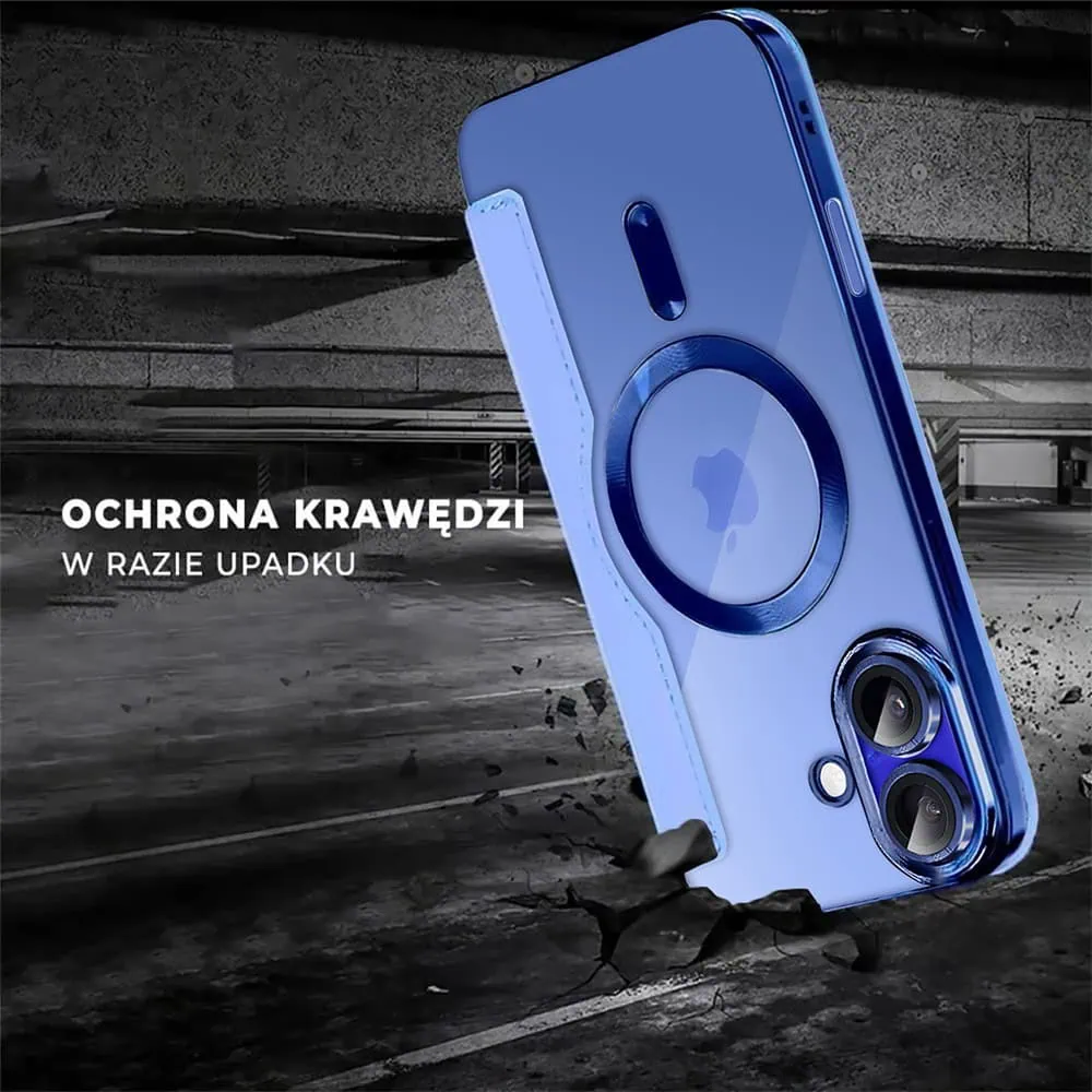 Etui do iPhone 16 typu książka Book Magsafe Lens Protect, z klapką, błękitne (OUTLET)