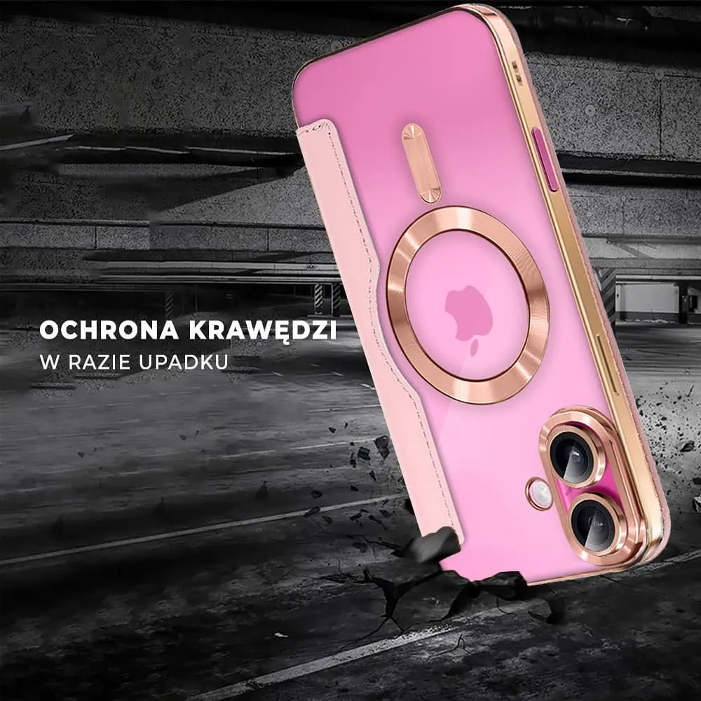 Etui do iPhone 16 Plus typu książka Book Magsafe Lens Protect, z klapką, różowe (OUTLET)