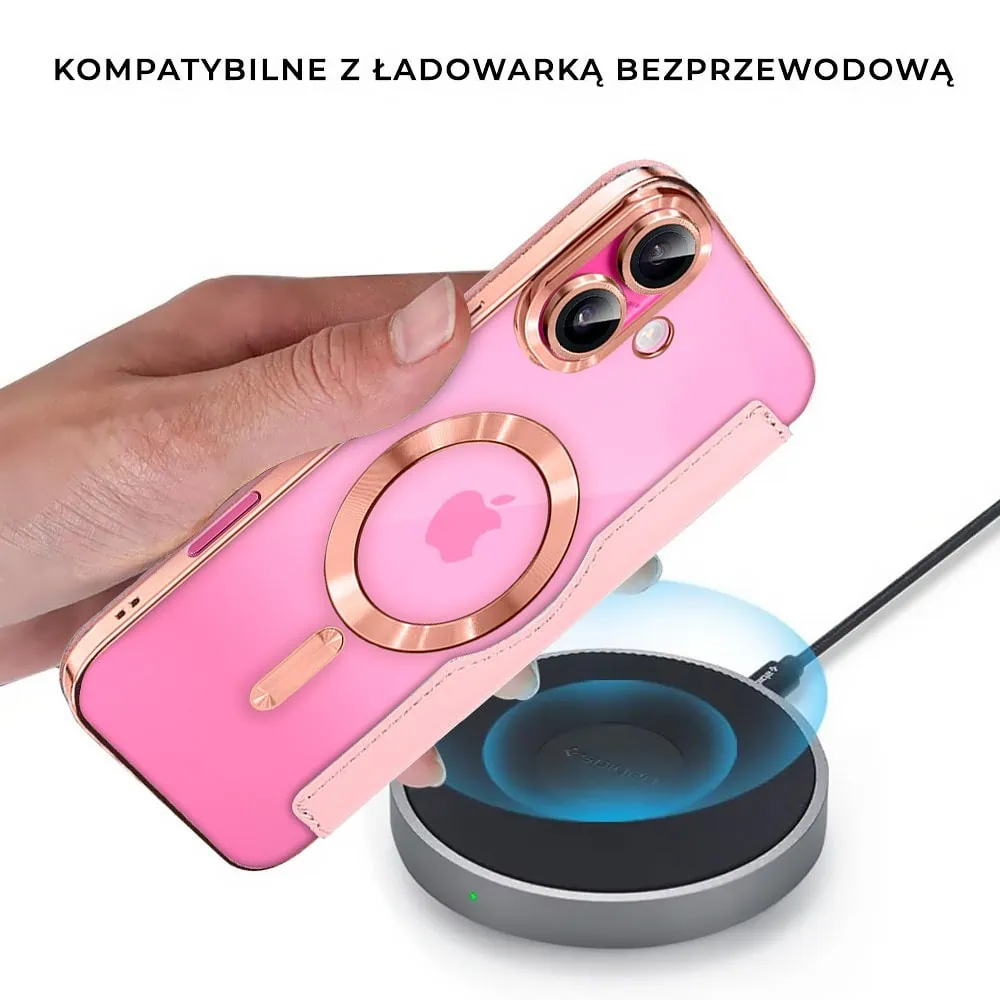 Etui do iPhone 16 Plus typu książka Book Magsafe Lens Protect, z klapką, różowe (OUTLET)