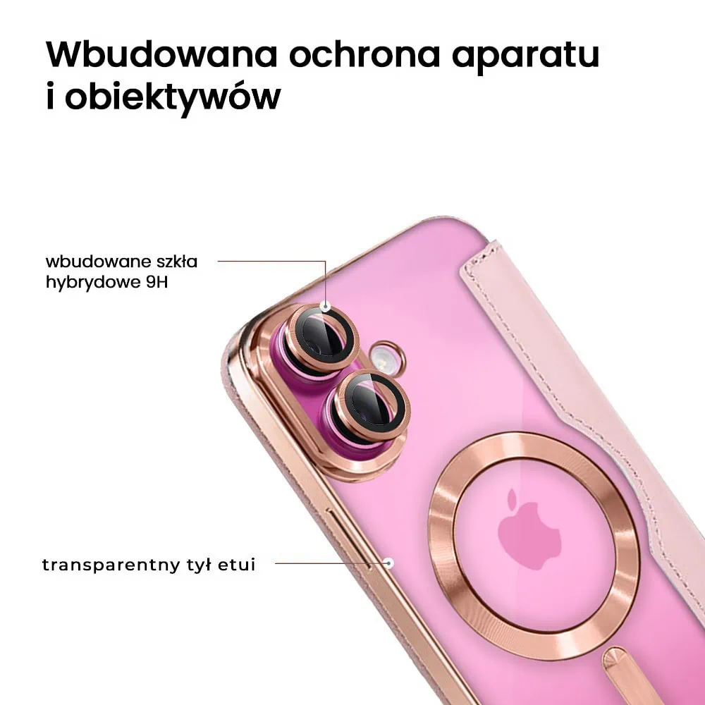 Etui do iPhone 16 Plus typu książka Book Magsafe Lens Protect, z klapką, różowe (OUTLET)