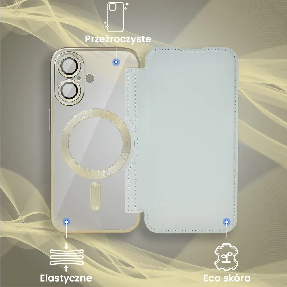 Etui do iPhone 16 typu książka Book Magsafe Lens Protect, z klapką, tytanowe (OUTLET)