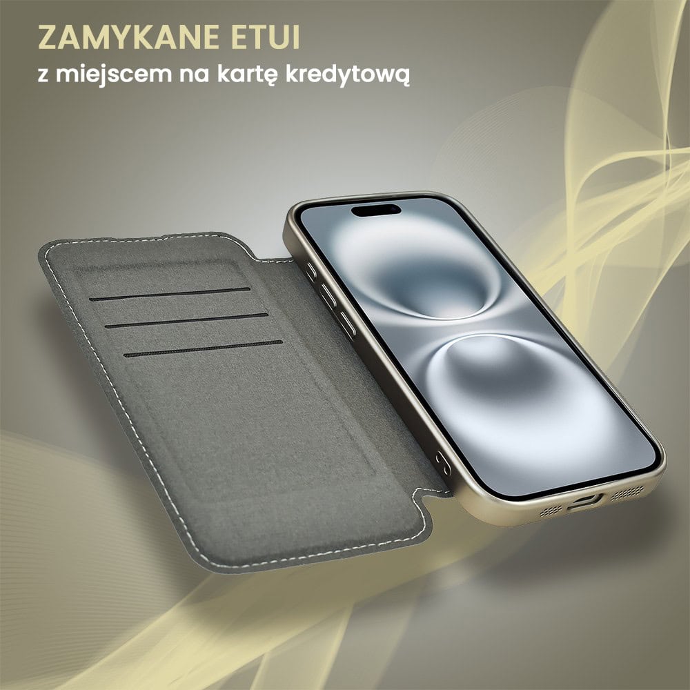 Etui do iPhone 16 typu książka Book Magsafe Lens Protect, z klapką, tytanowe (OUTLET)