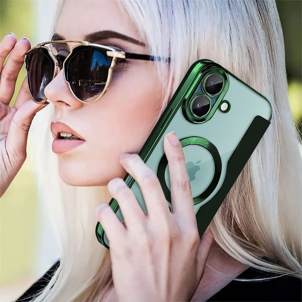 Etui do iPhone 16 typu książka Book Magsafe Lens Protect, z klapką, zielone (OUTLET)