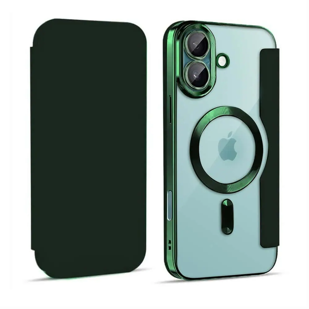 Etui do iPhone 16 typu książka Book Magsafe Lens Protect, z klapką, zielone (OUTLET)
