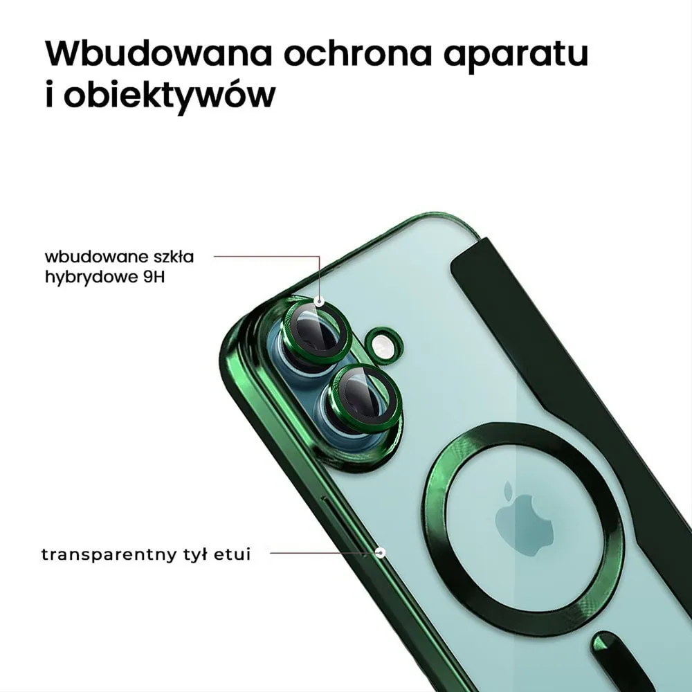 Etui do iPhone 16 typu książka Book Magsafe Lens Protect, z klapką, zielone (OUTLET)