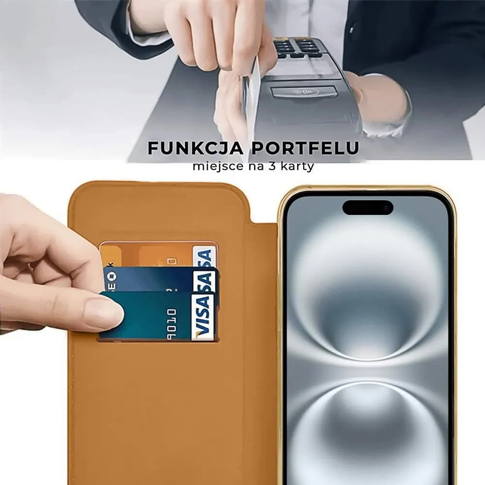Etui do iPhone 16 typu książka Book Magsafe Lens Protect, z klapką, złote (OUTLET)