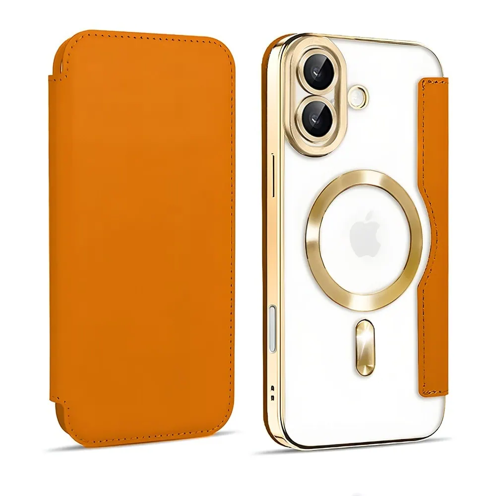 Etui do iPhone 16 typu książka Book Magsafe Lens Protect, z klapką, złote (OUTLET)