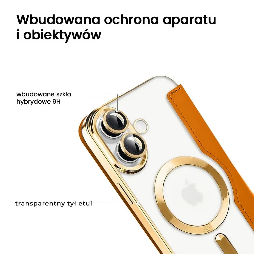 Etui do iPhone 16 typu książka Book Magsafe Lens Protect, z klapką, złote (OUTLET)