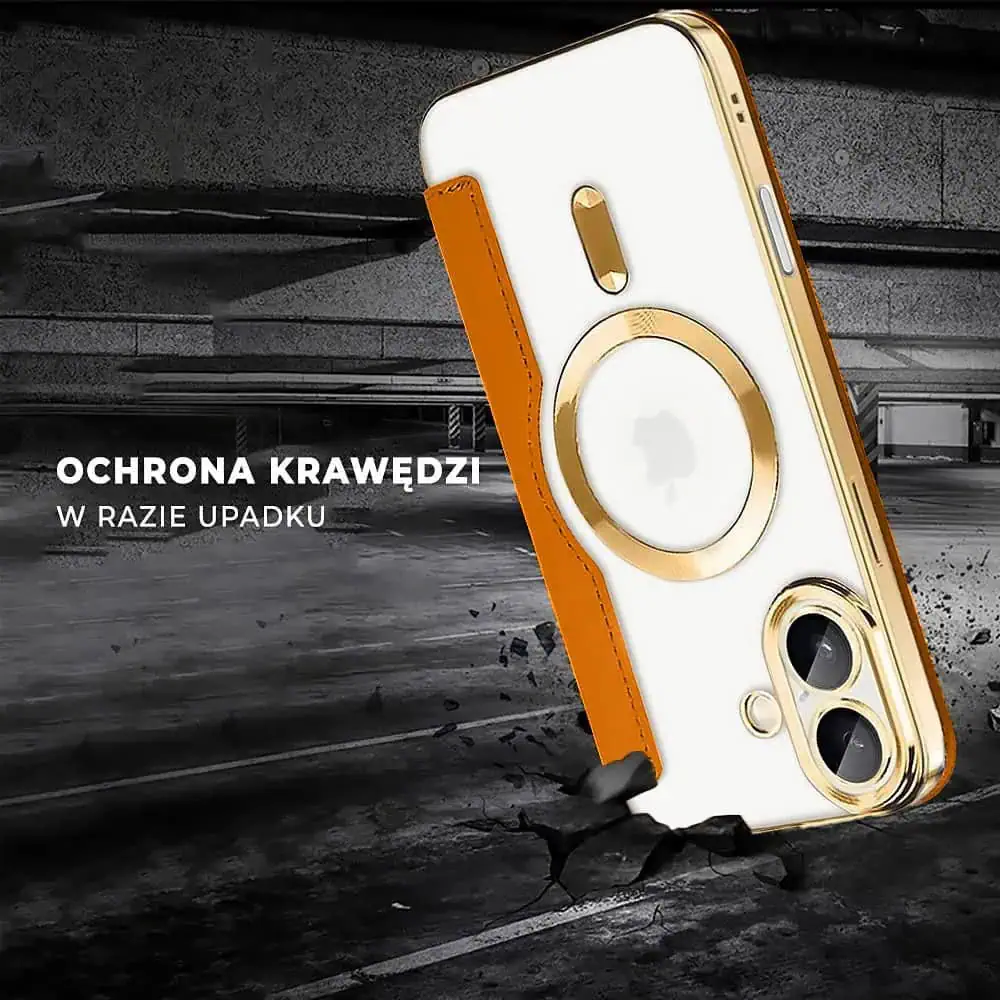 Etui do iPhone 16 typu książka Book Magsafe Lens Protect, z klapką, złote (OUTLET)