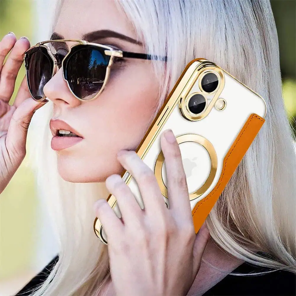 Etui do iPhone 16 typu książka Book Magsafe Lens Protect, z klapką, złote (OUTLET)