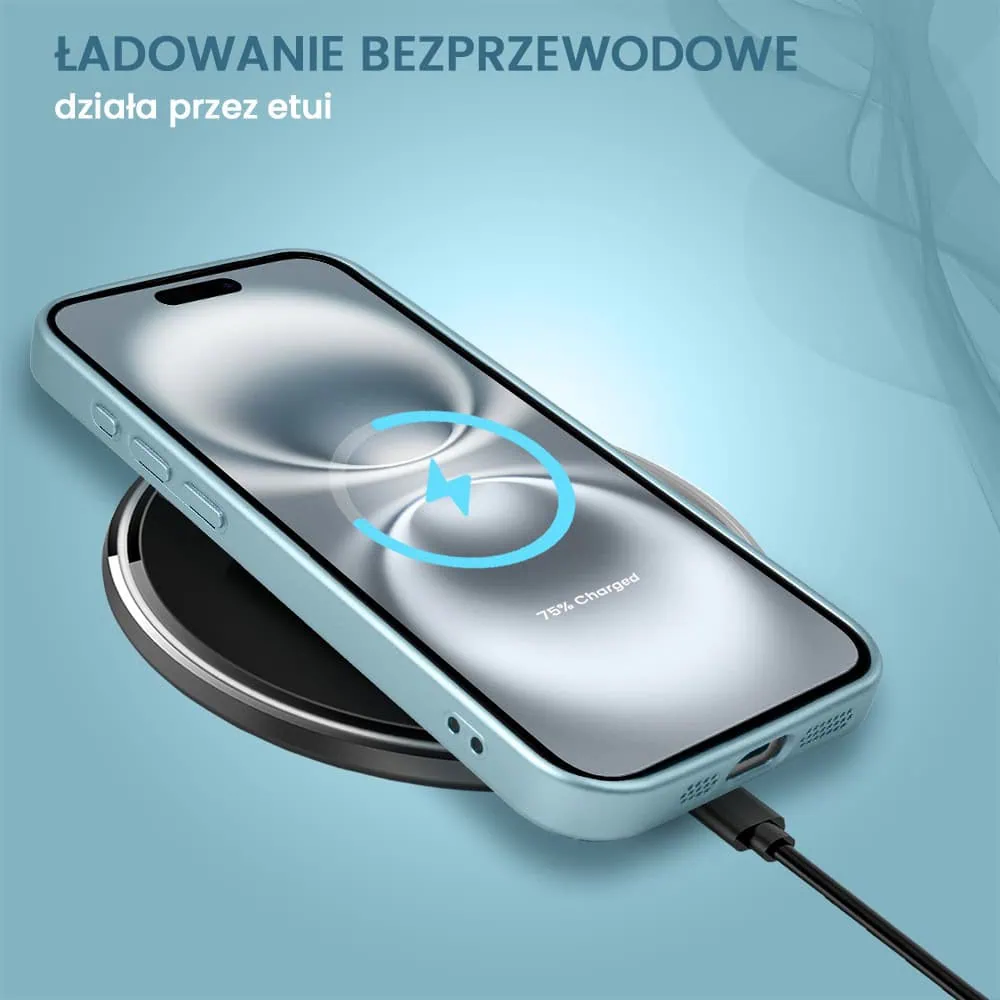 Etui do iPhone 16 z Magsafe, cienkie, metaliczne, z osłoną aparatu, błękitne