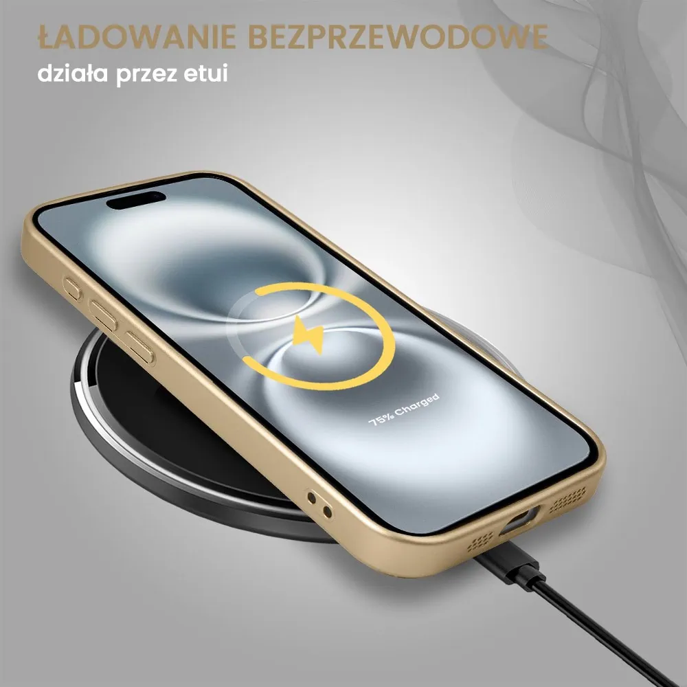 Etui do iPhone 16 Plus z Magsafe, cienkie, metaliczne, z osłoną aparatu, złote