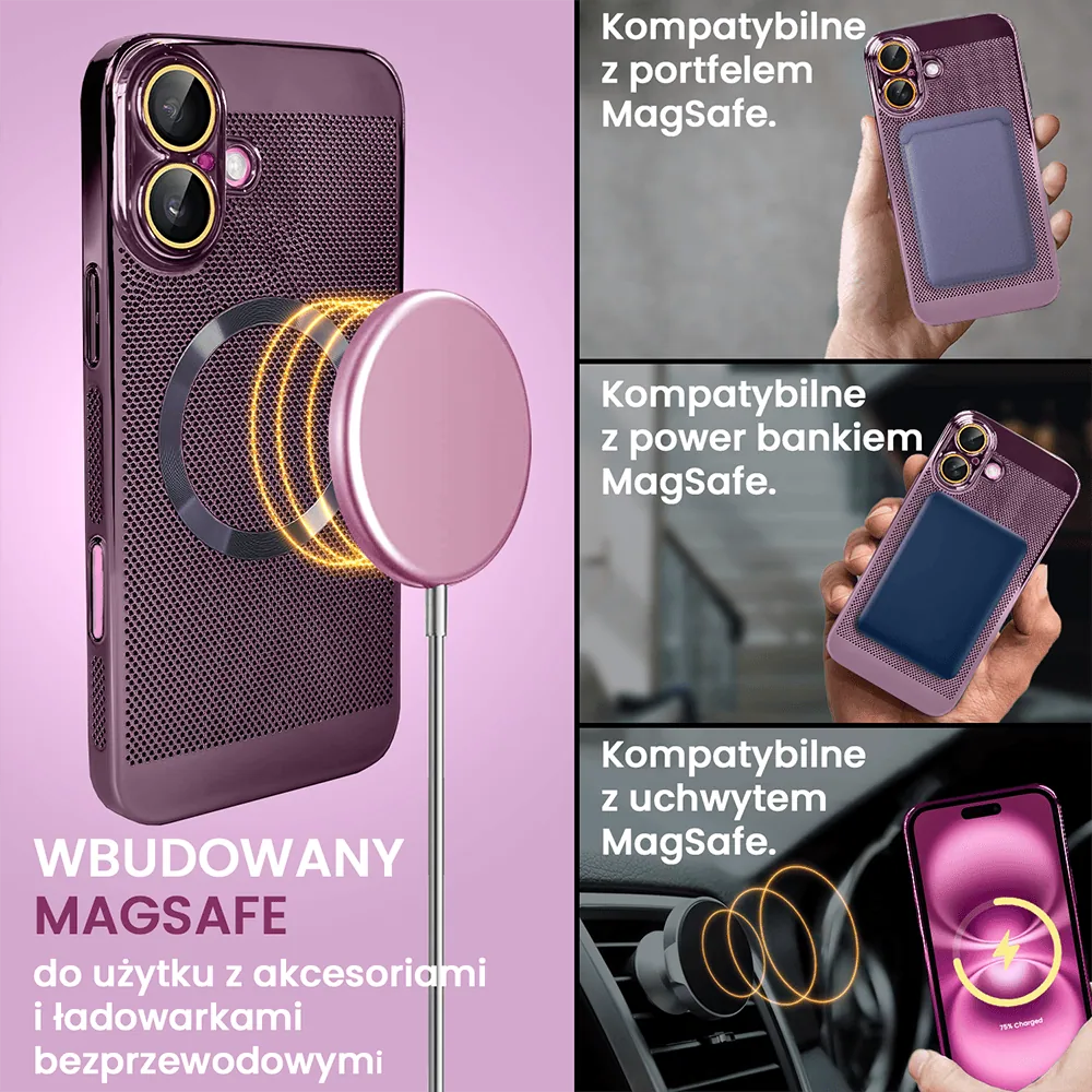 Etui do iPhone 16 Plus z Magsafe, cienkie, twarde, oddychające, z osłoną aparatu, fioletowe (OUTLET)