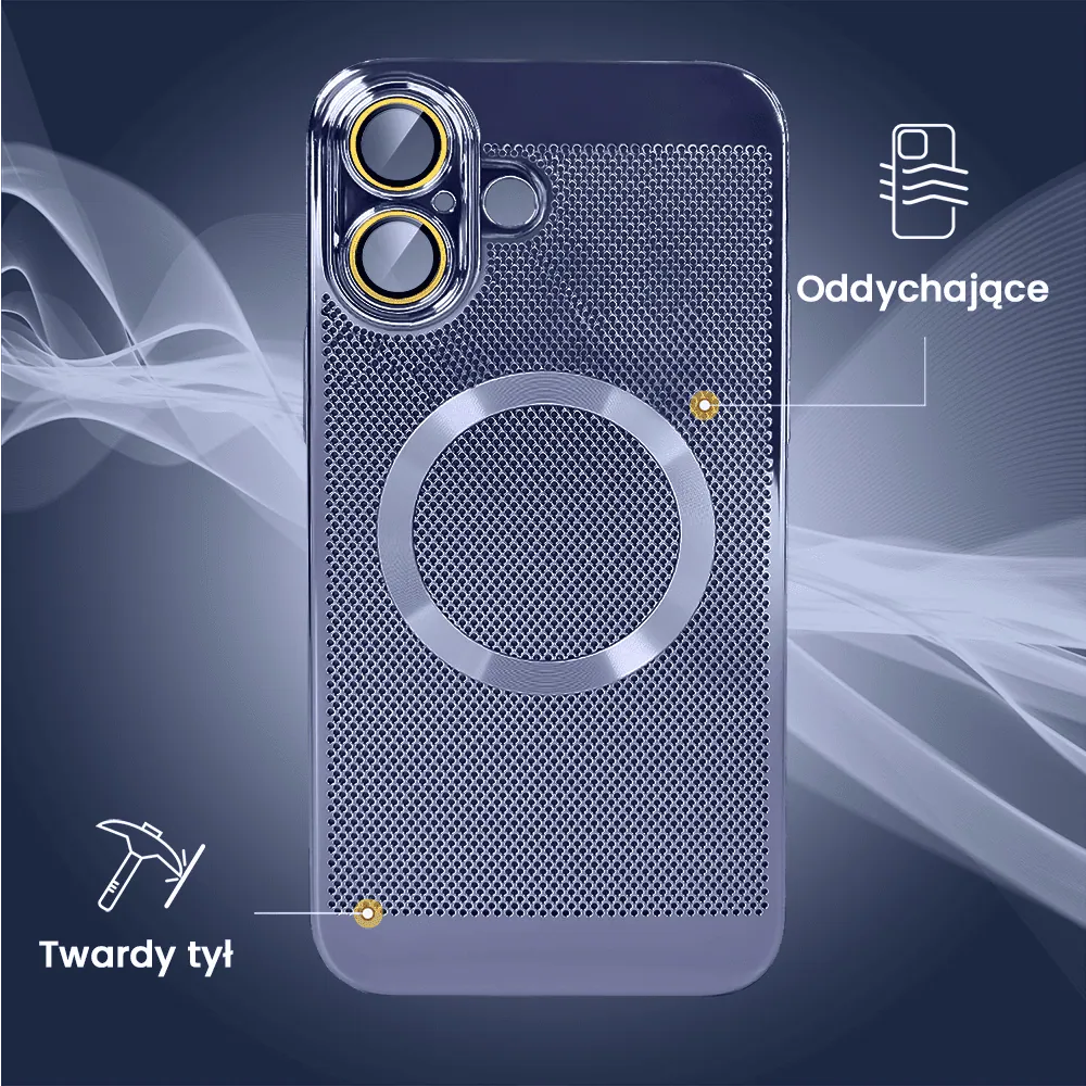 Etui do iPhone 16 Plus z Magsafe, cienkie, twarde, oddychające, z osłoną aparatu, granatowe