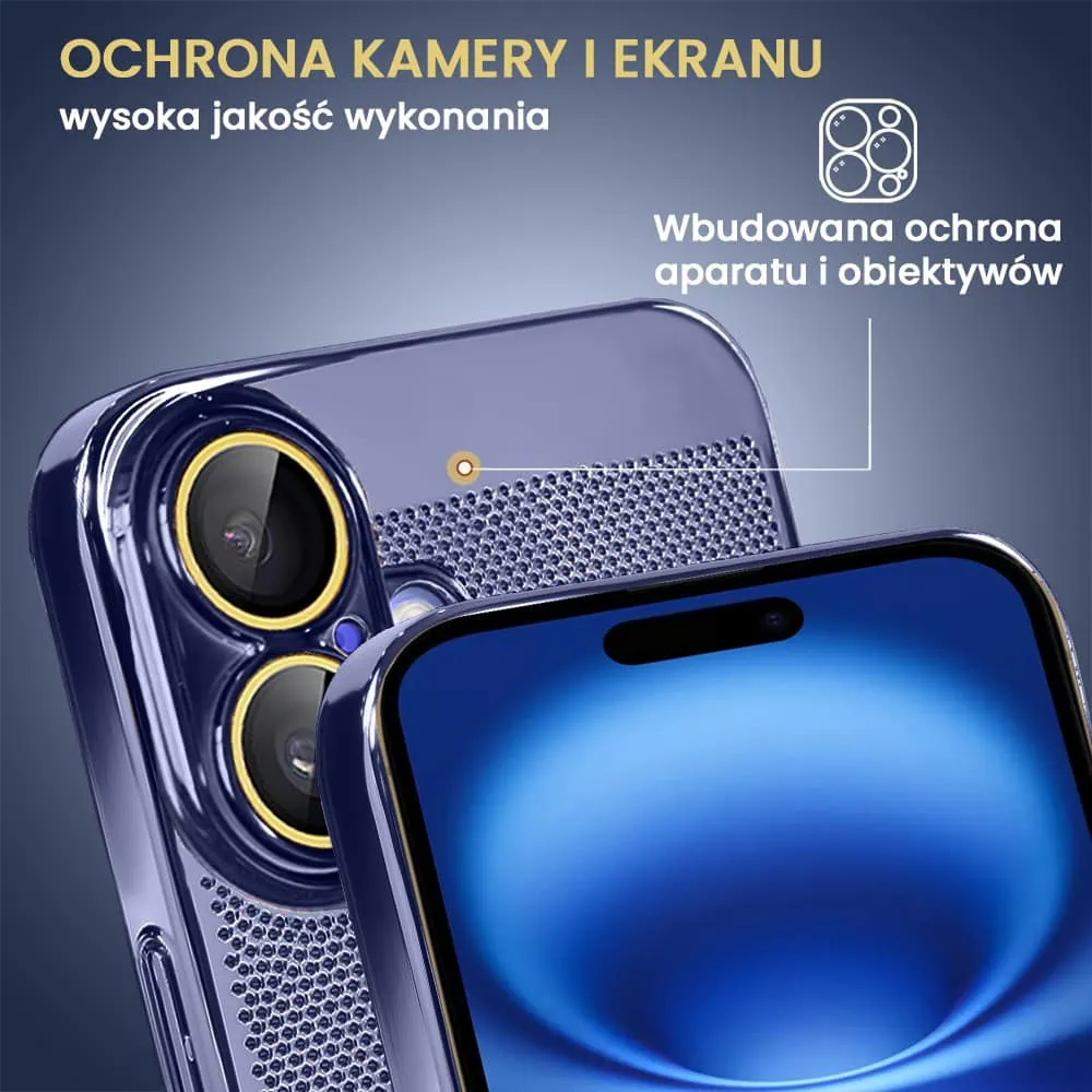 Etui do iPhone 16 Plus z Magsafe, cienkie, twarde, oddychające, z osłoną aparatu, granatowe