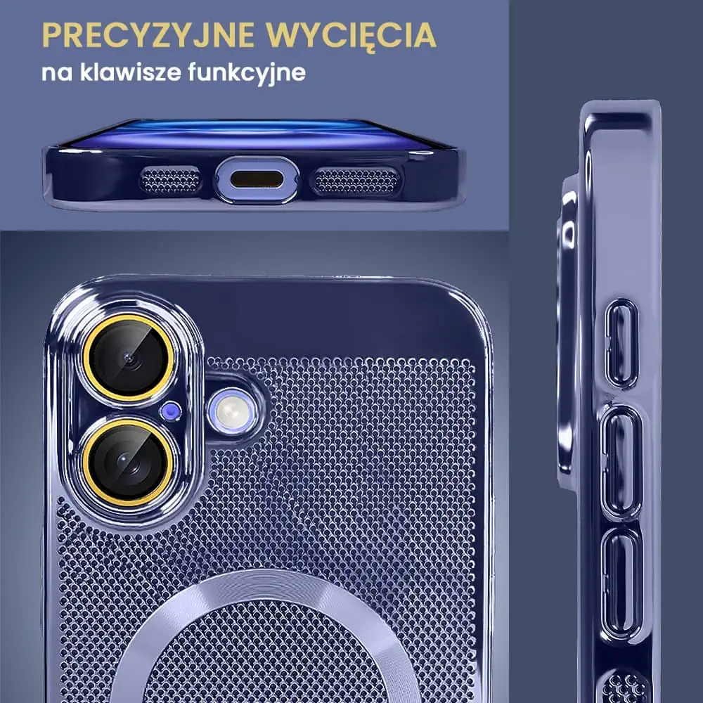 Etui do iPhone 16 Plus z Magsafe, cienkie, twarde, oddychające, z osłoną aparatu, granatowe