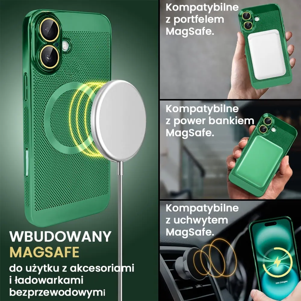 Etui do iPhone 16 z Magsafe, cienkie, twarde, oddychające, z osłoną aparatu, leśna zieleń (OUTLET)