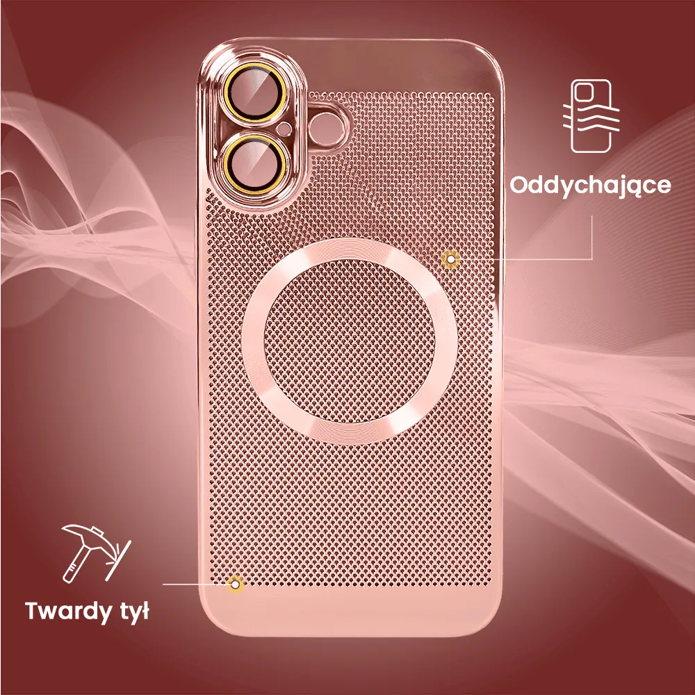 Etui do iPhone 16 z Magsafe, cienkie, twarde, oddychające, z osłoną aparatu, różowe złoto (OUTLET)