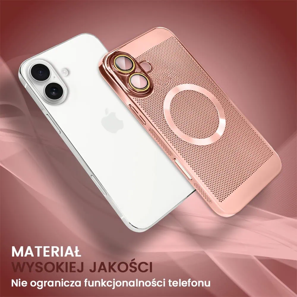 Etui do iPhone 16 z Magsafe, cienkie, twarde, oddychające, z osłoną aparatu, różowe złoto (OUTLET)