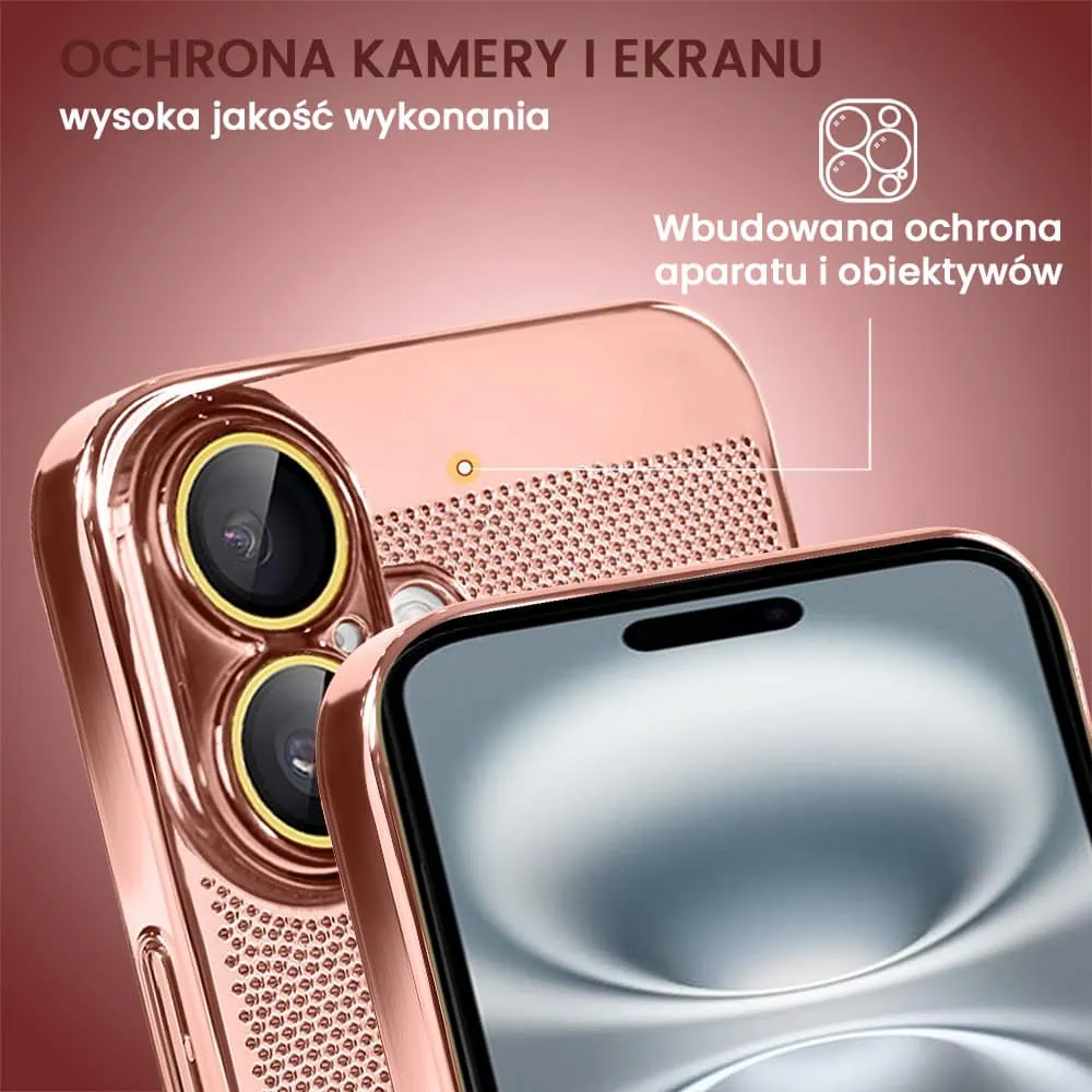 Etui do iPhone 16 z Magsafe, cienkie, twarde, oddychające, z osłoną aparatu, różowe złoto (OUTLET)