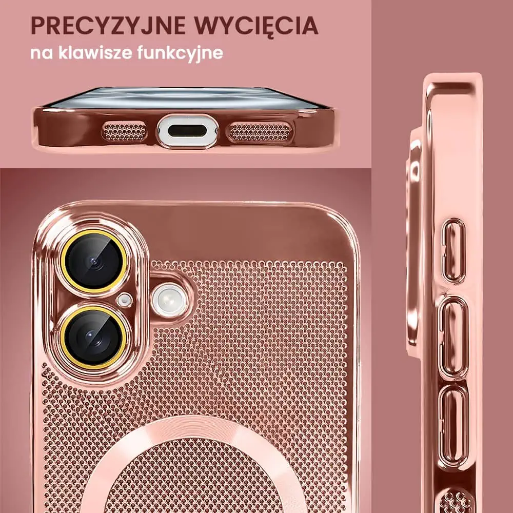 Etui do iPhone 16 z Magsafe, cienkie, twarde, oddychające, z osłoną aparatu, różowe złoto (OUTLET)