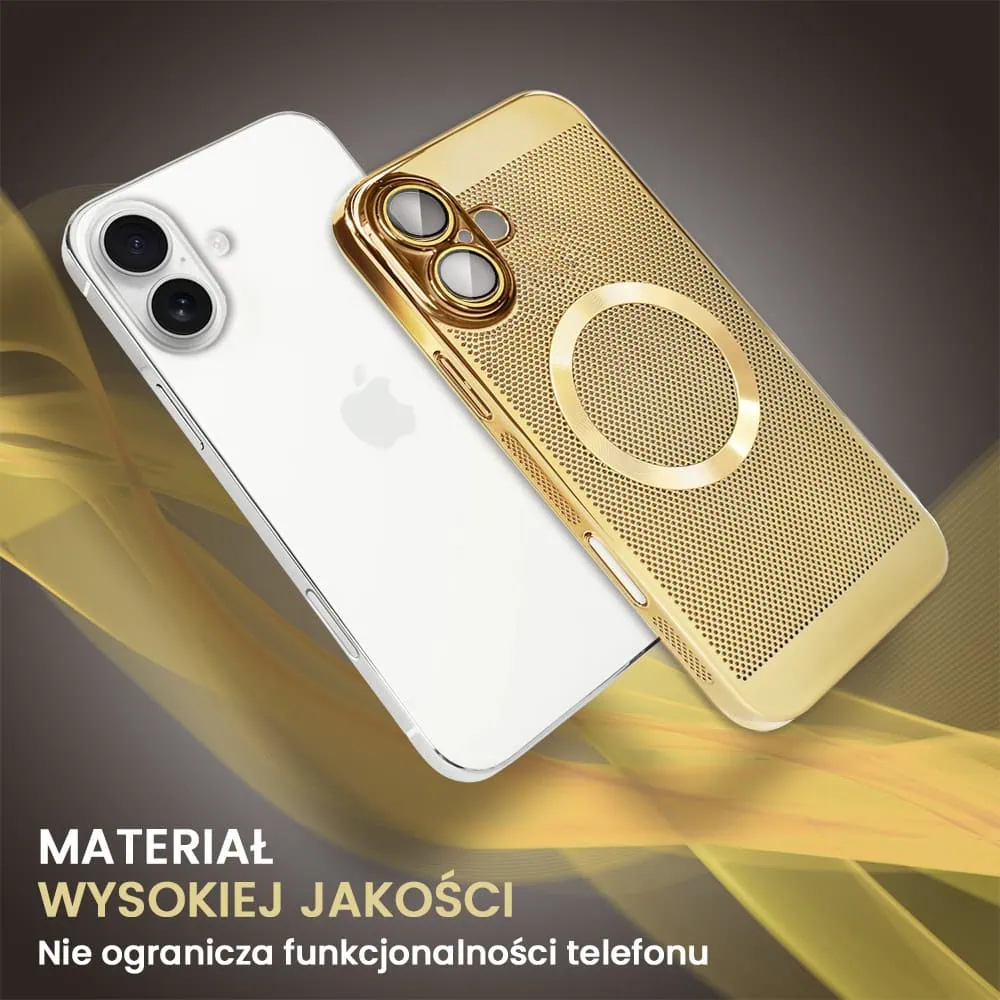 Etui do iPhone 16 z Magsafe, cienkie, twarde, oddychające, z osłoną aparatu, złote (OUTLET)