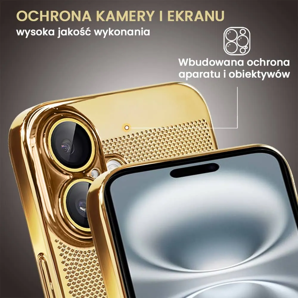 Etui do iPhone 16 z Magsafe, cienkie, twarde, oddychające, z osłoną aparatu, złote (OUTLET)