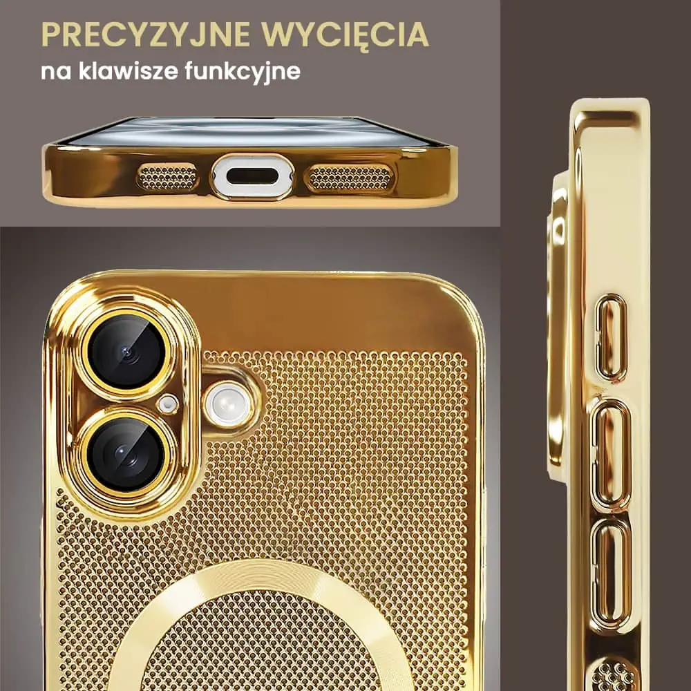 Etui do iPhone 16 z Magsafe, cienkie, twarde, oddychające, z osłoną aparatu, złote (OUTLET)