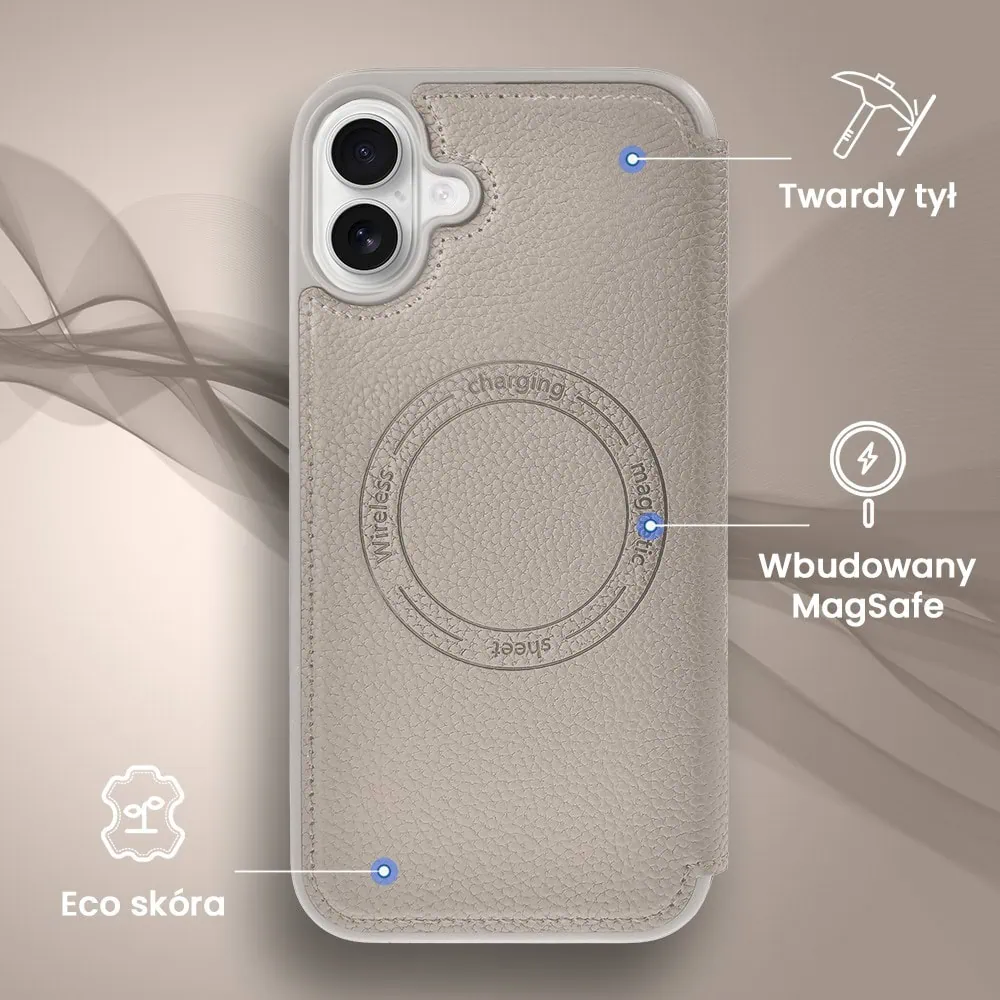 Etui do iPhone 16 Plus z klapką Solid MagSafe Book, typu książka, szare