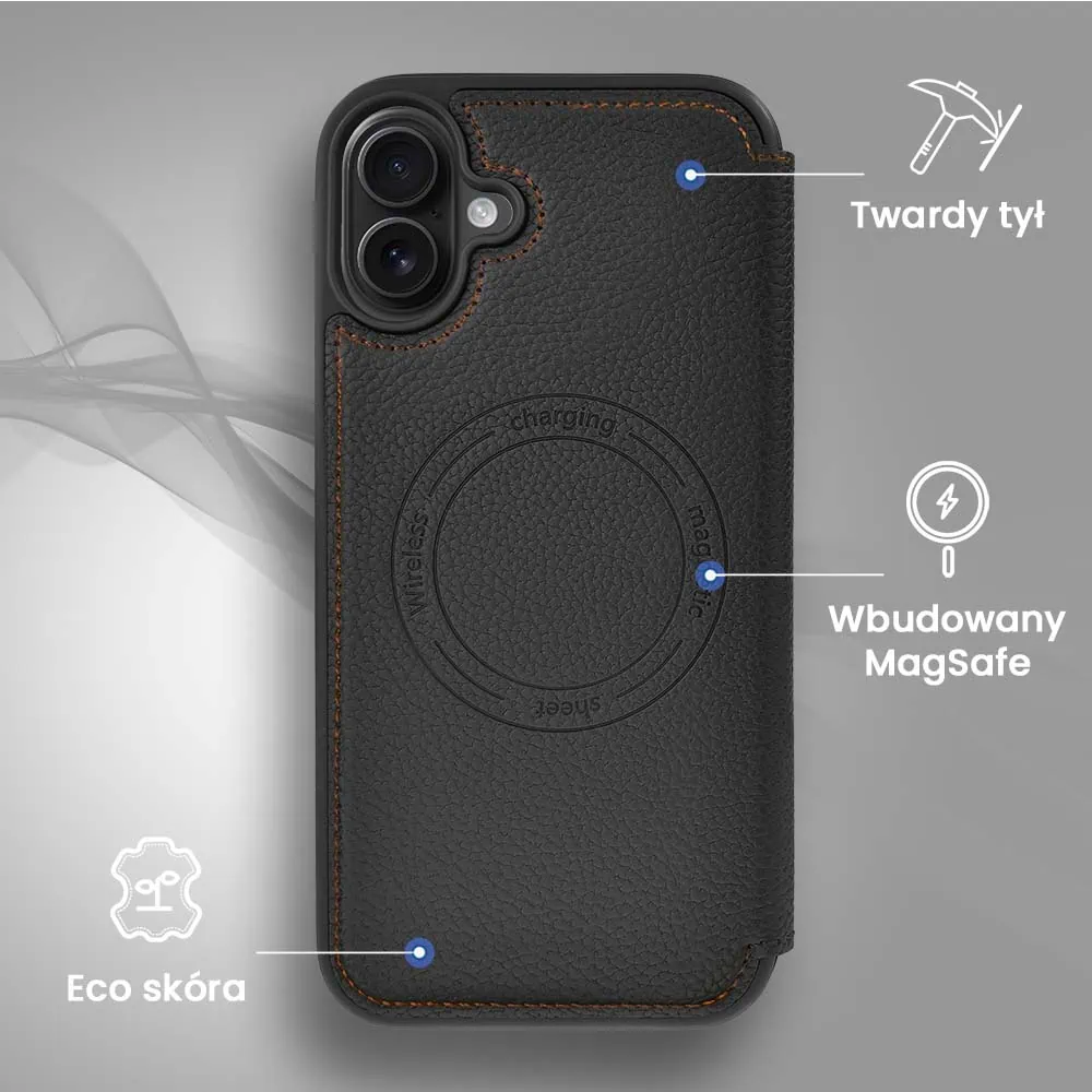 Etui do iPhone 16 Plus z klapką Solid MagSafe Book, typu książka, czarne