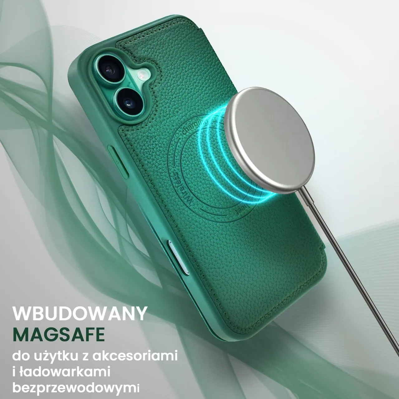 Etui do iPhone 16 Plus z klapką Solid MagSafe Book, typu książka, zielone