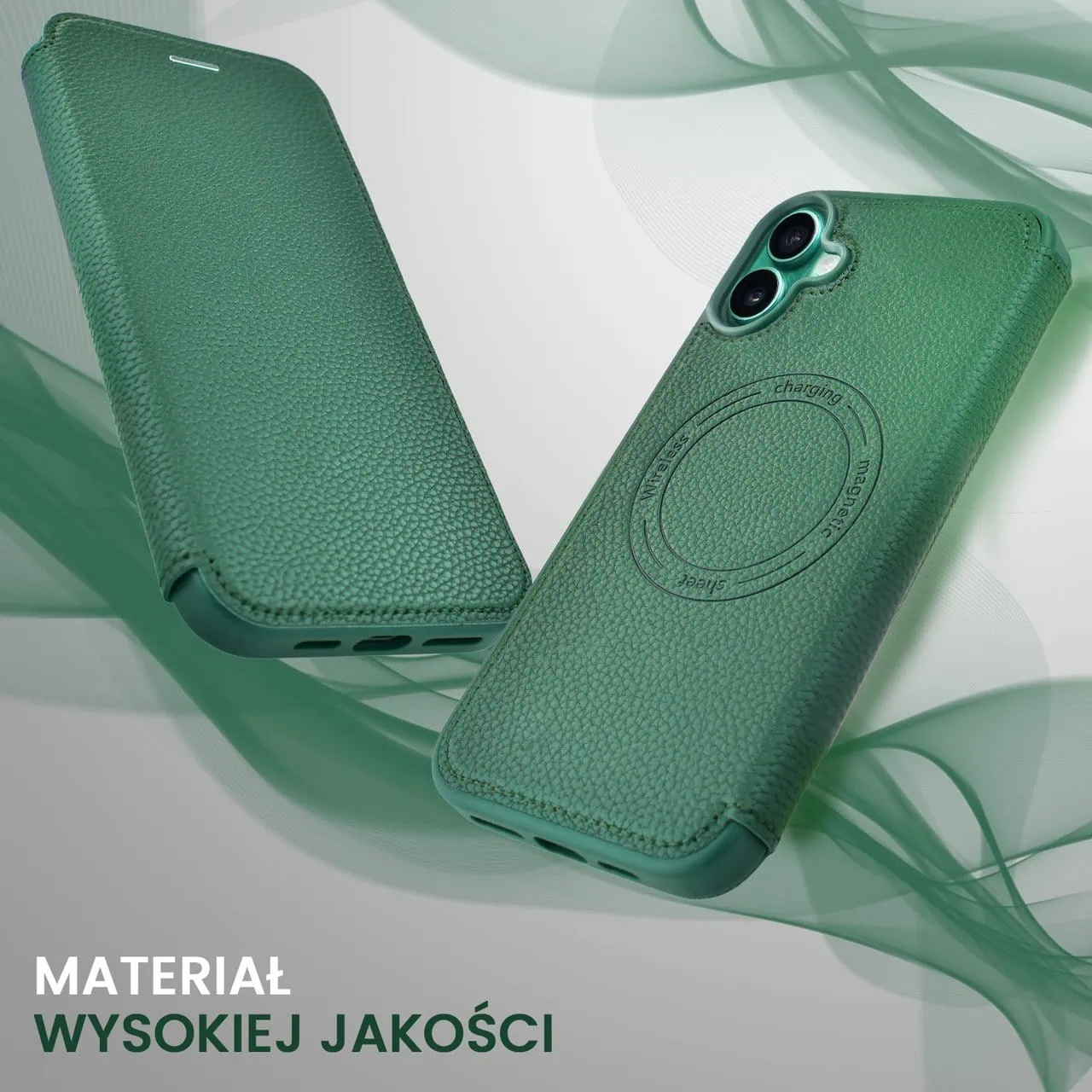 Etui do iPhone 16 Plus z klapką Solid MagSafe Book, typu książka, zielone