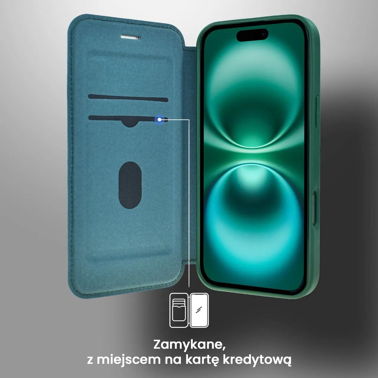 Etui do iPhone 16 Plus z klapką Solid MagSafe Book, typu książka, zielone