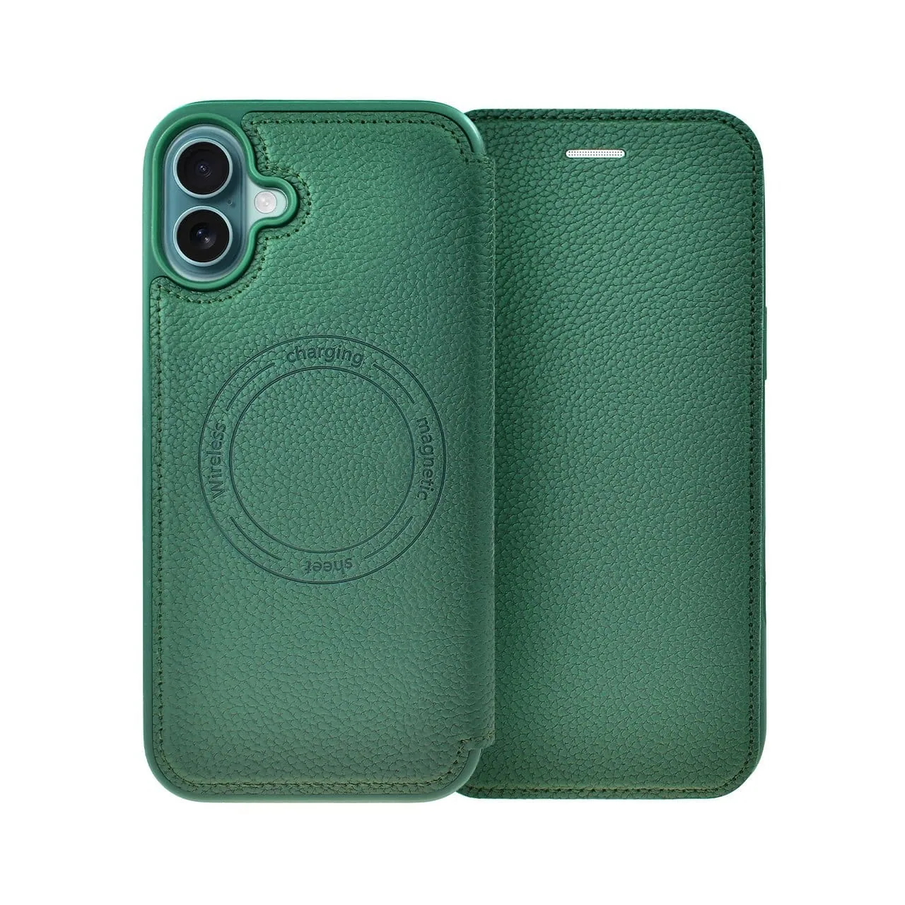 Etui do iPhone 16 Plus z klapką Solid MagSafe Book, typu książka, zielone