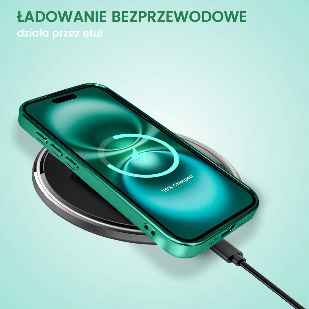 Etui do iPhone 16 MagSafe Luxury Protect przeźroczyste, hybrydowa ochrona kamery, miętowe