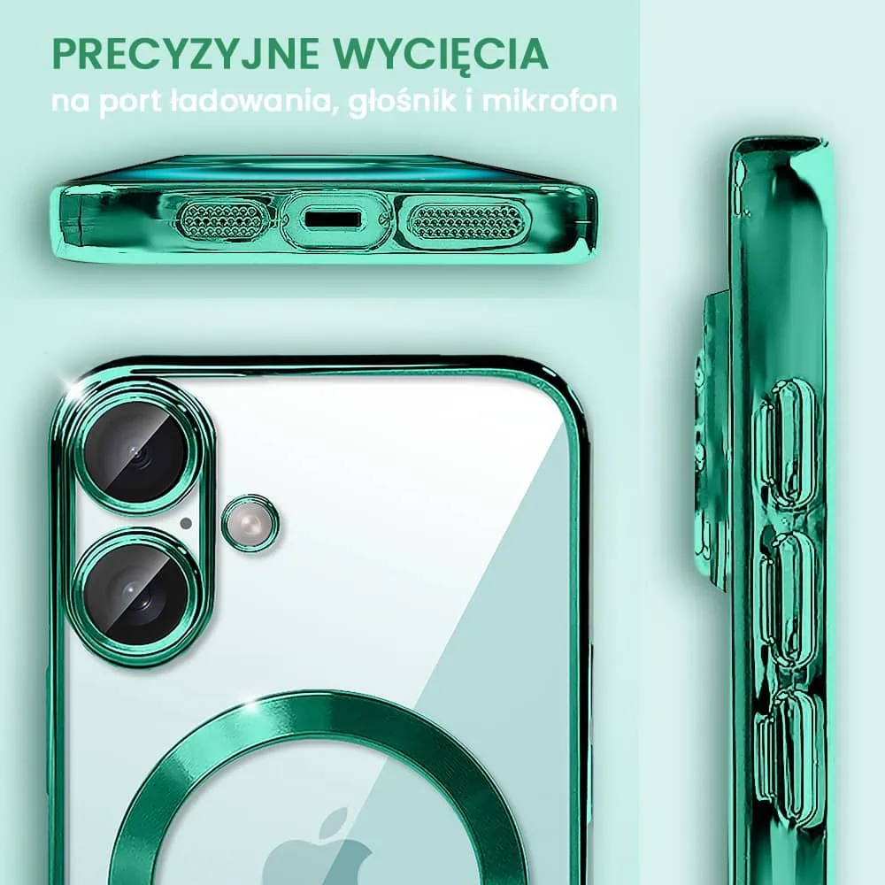 Etui do iPhone 16 MagSafe Luxury Protect przeźroczyste, hybrydowa ochrona kamery, miętowe