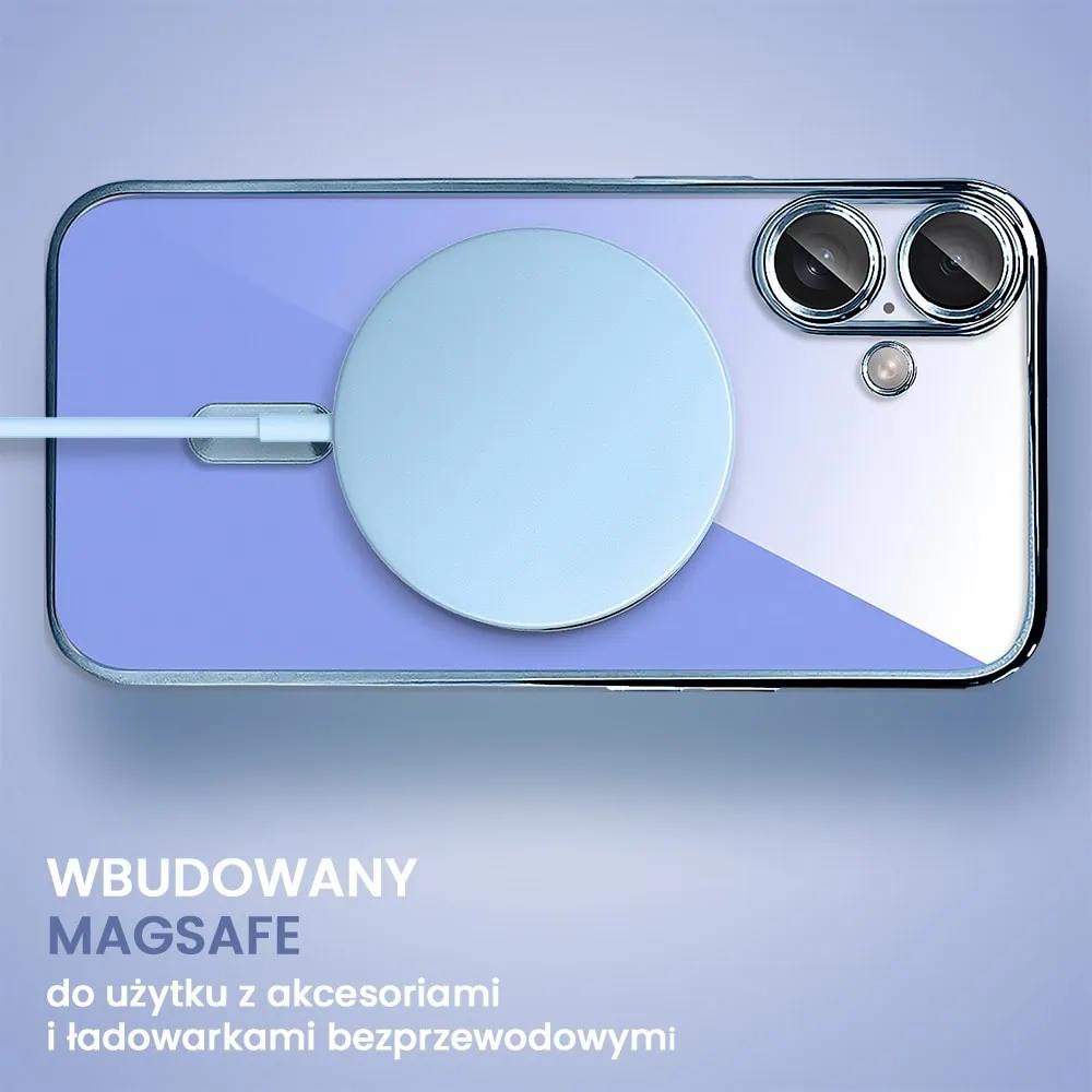 Etui do iPhone 16 Plus MagSafe Luxury Protect przeźroczyste, hybrydowa ochrona kamery, jasny niebieski