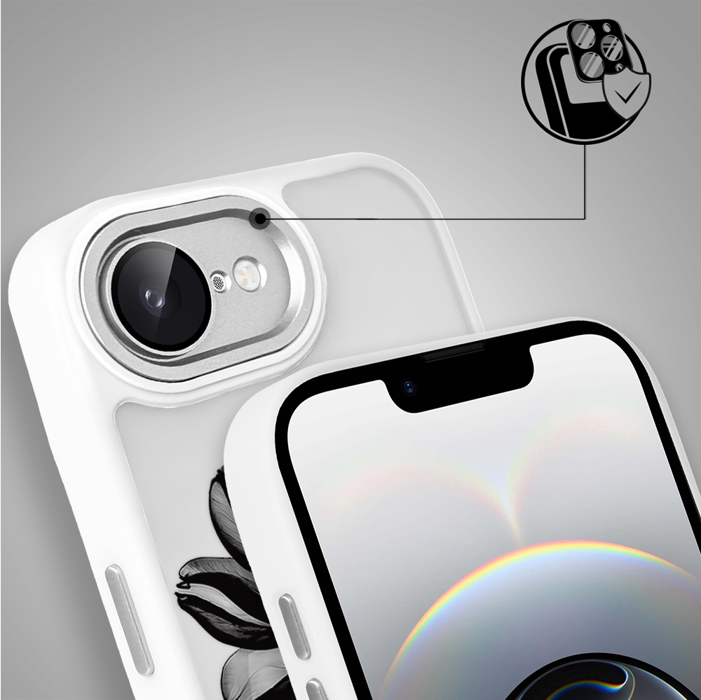 Etui do iPhone 16e Color Flush z MagSafe, z osłoną aparatu, czarny kwiat, białe