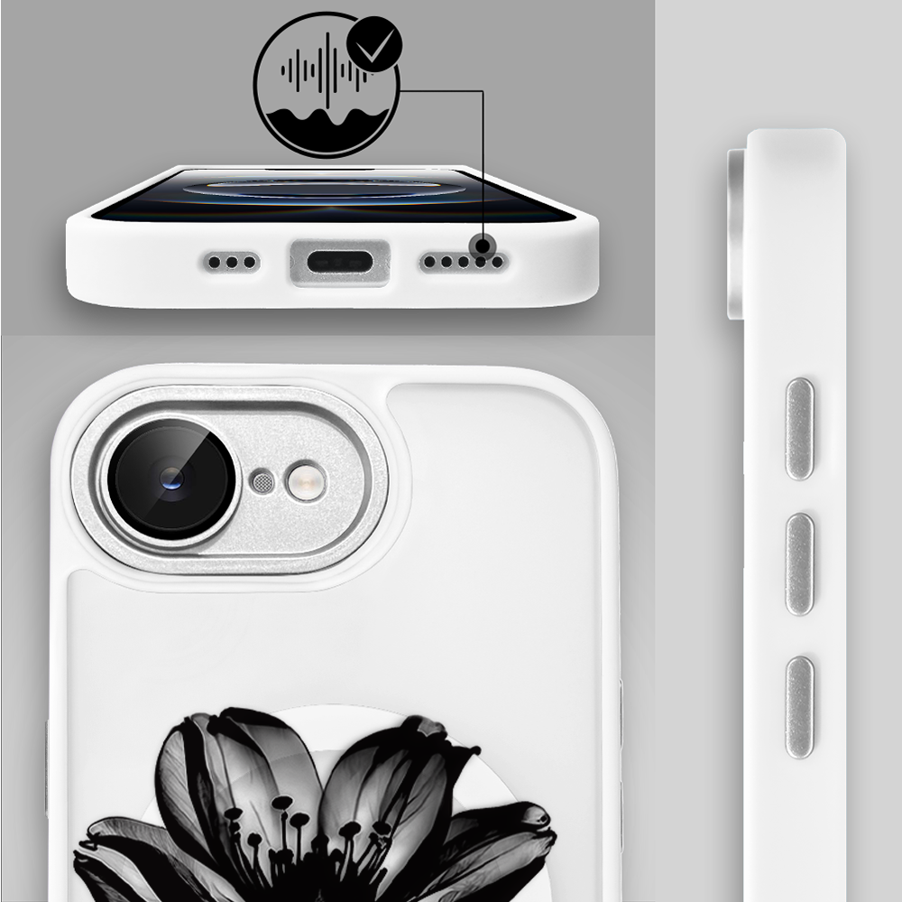 Etui do iPhone 16e Color Flush z MagSafe, z osłoną aparatu, czarny kwiat, białe