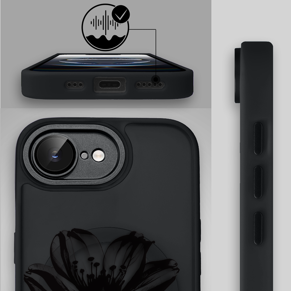 Etui do iPhone 16e Color Flush z MagSafe, z osłoną aparatu, czarny kwiat, czarne