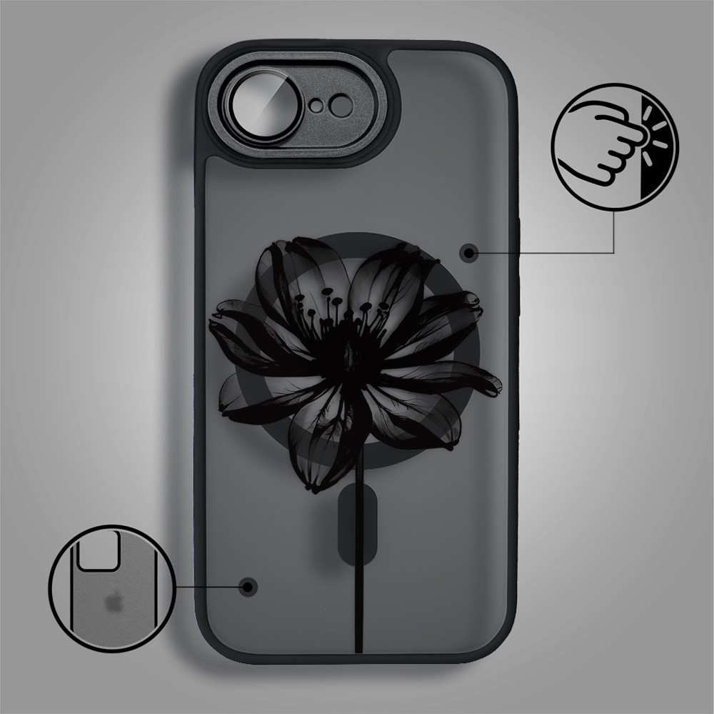 Etui do iPhone 16e Color Flush z MagSafe, z osłoną aparatu, czarny kwiat, czarne