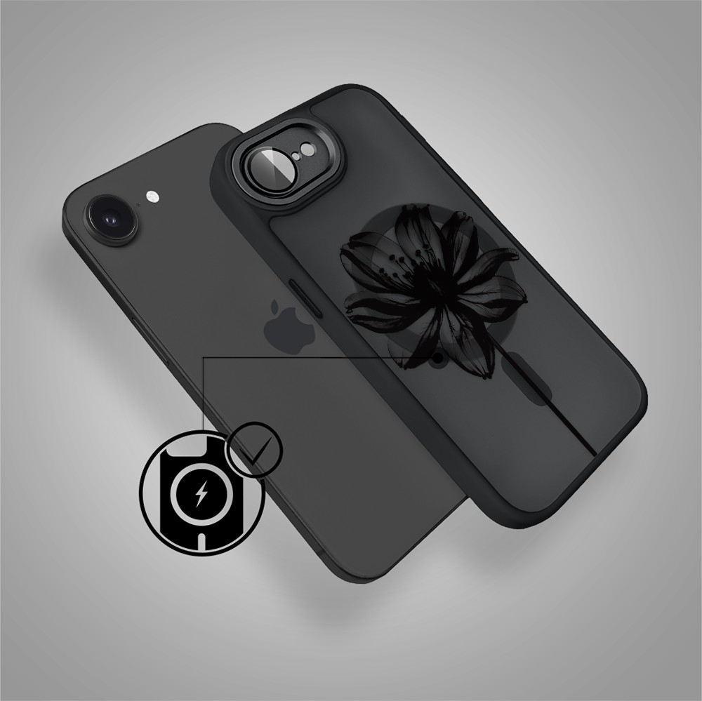 Etui do iPhone 16e Color Flush z MagSafe, z osłoną aparatu, czarny kwiat, czarne