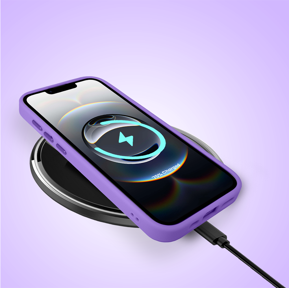 Etui do iPhone 16e Color Flush z MagSafe, z osłoną aparatu, czarny kwiat, fioletowe