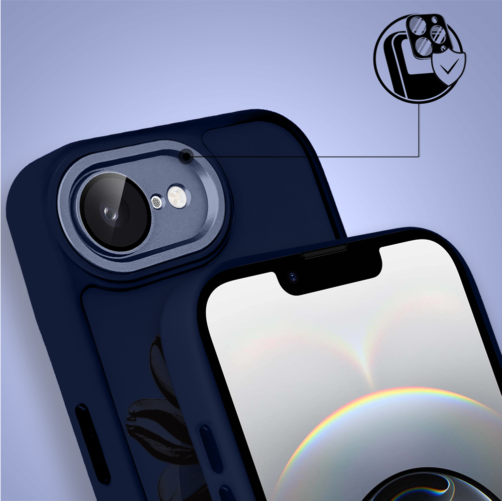 Etui do iPhone 16e Color Flush z MagSafe, z osłoną aparatu, czarny kwiat, granatowe