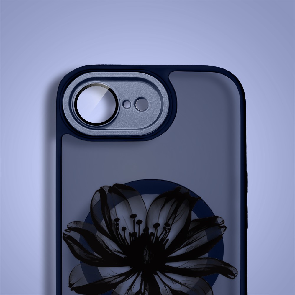 Etui do iPhone 16e Color Flush z MagSafe, z osłoną aparatu, czarny kwiat, granatowe