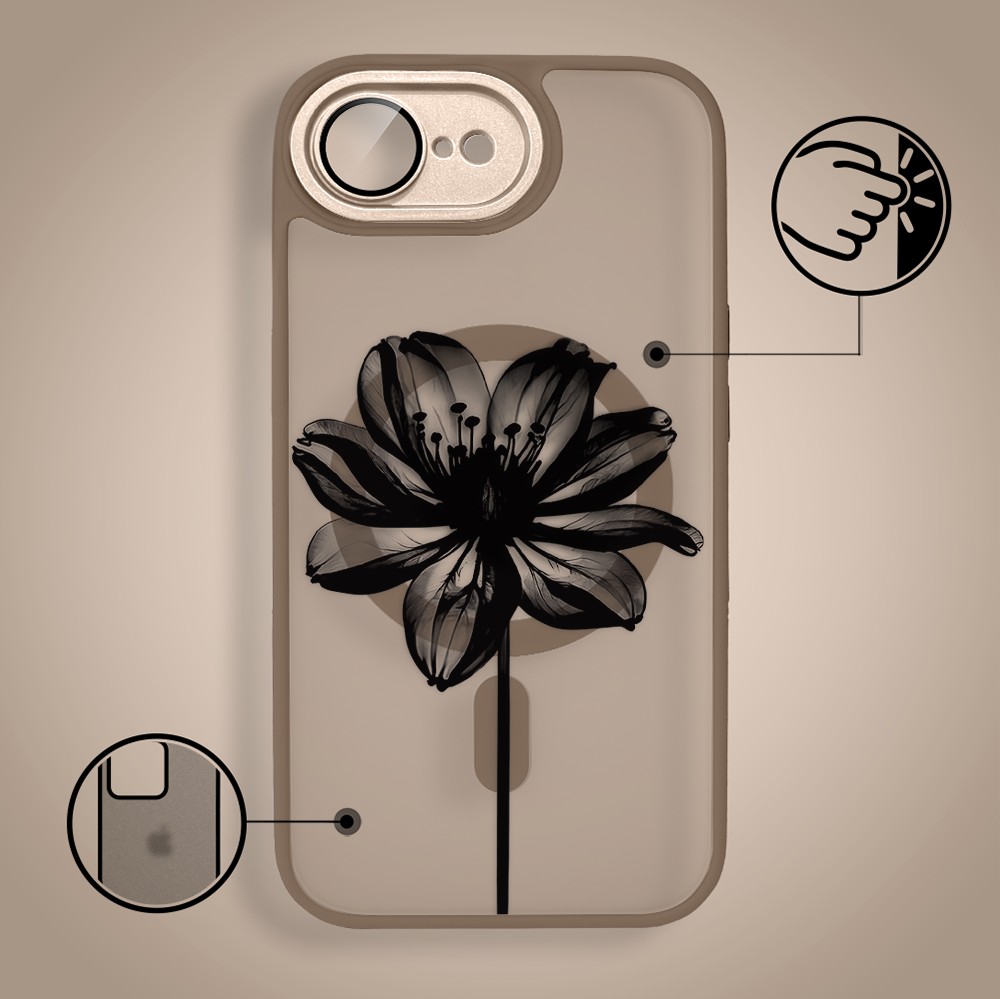 Etui do iPhone 16e Color Flush z MagSafe, z osłoną aparatu, czarny kwiat, pustynny brąz