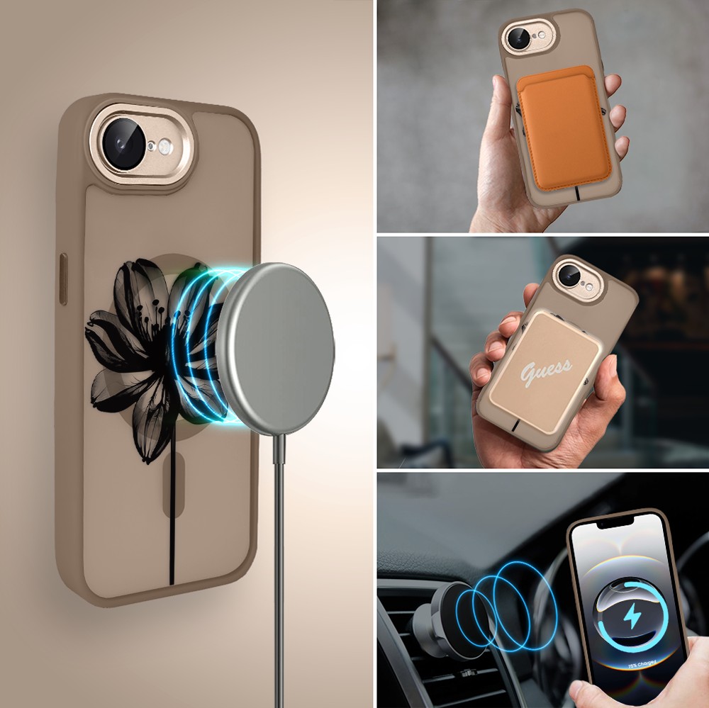 Etui do iPhone 16e Color Flush z MagSafe, z osłoną aparatu, czarny kwiat, pustynny brąz