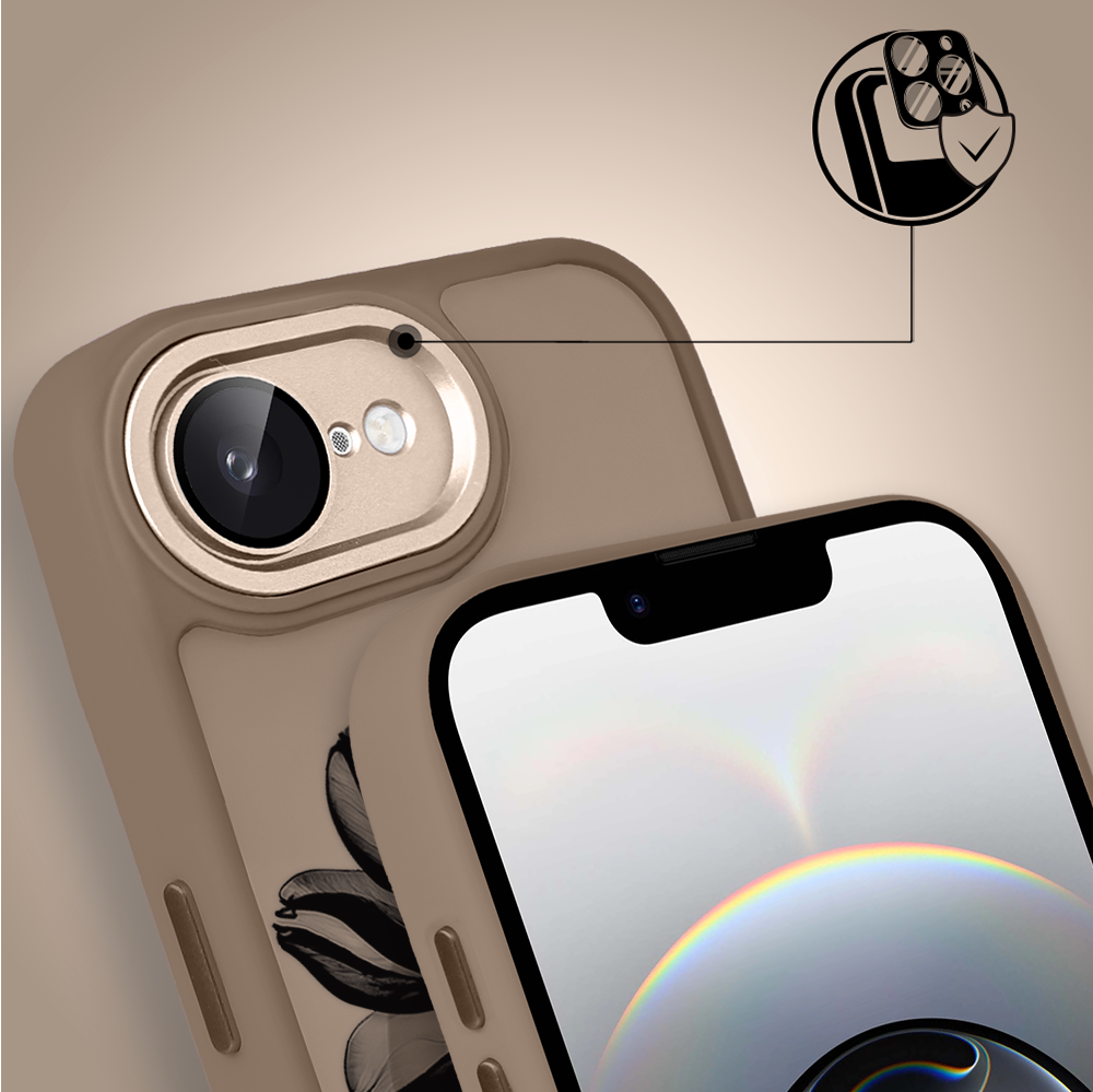 Etui do iPhone 16e Color Flush z MagSafe, z osłoną aparatu, czarny kwiat, pustynny brąz