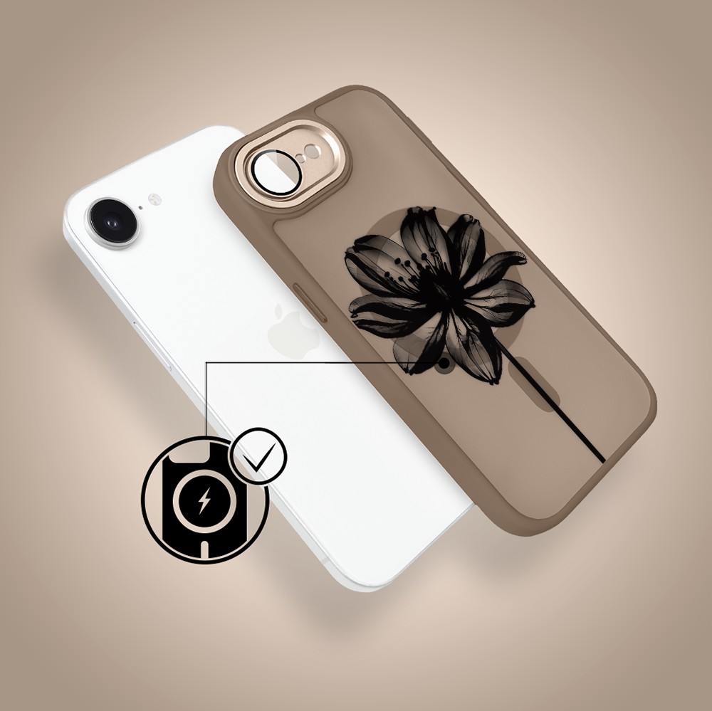 Etui do iPhone 16e Color Flush z MagSafe, z osłoną aparatu, czarny kwiat, pustynny brąz